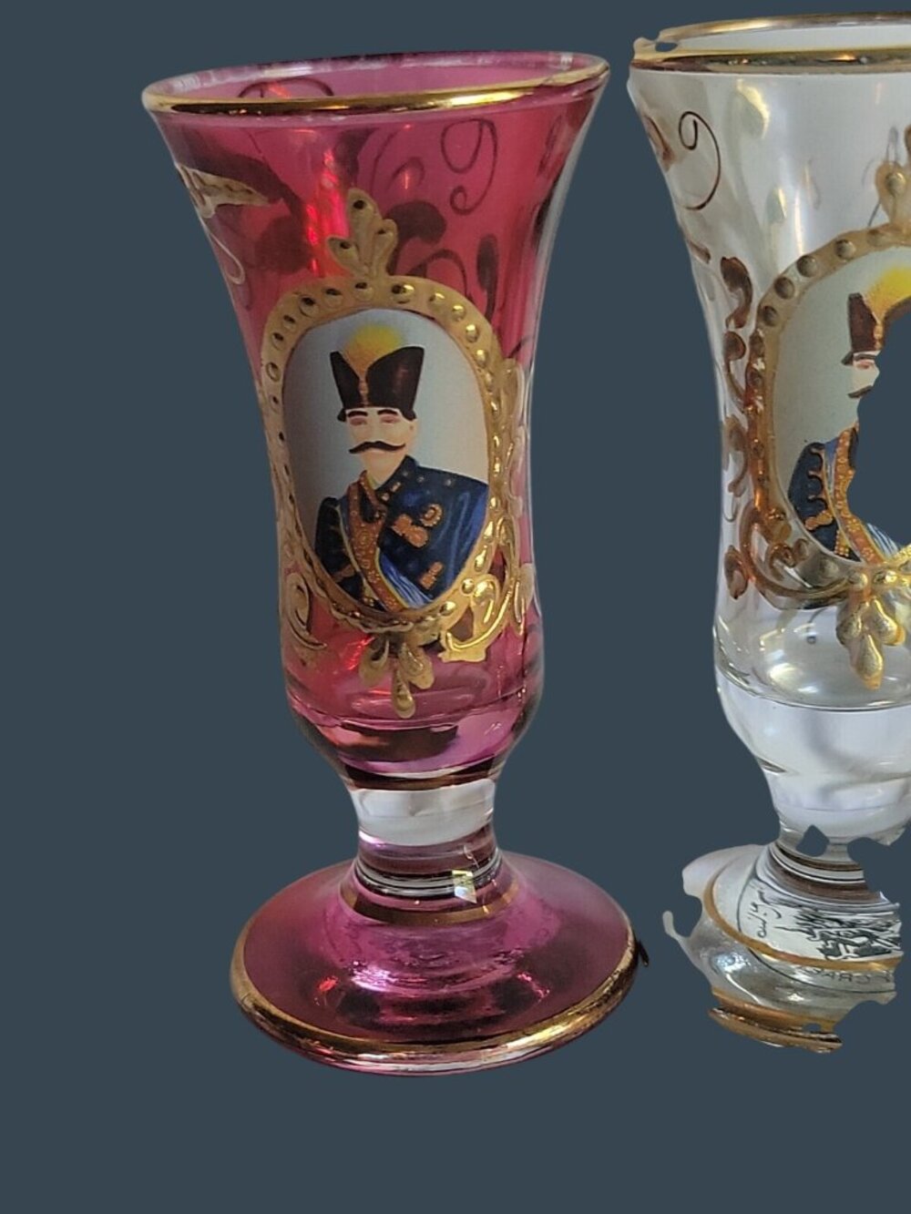 3 Vtg Persian Qajar Naser al-Din Shah Cordial Shot Glasses Villa Handy Crafts - Picture 4 of 16